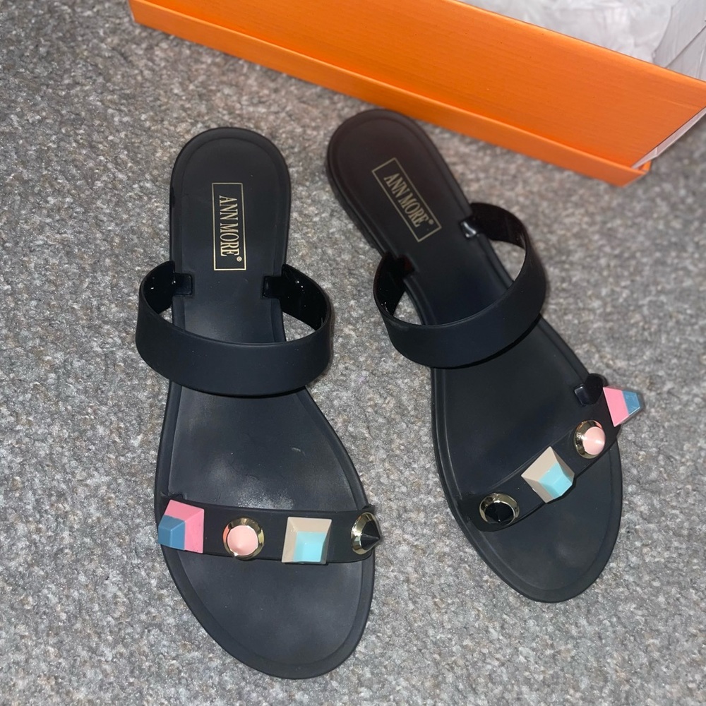 Black designed flip flops